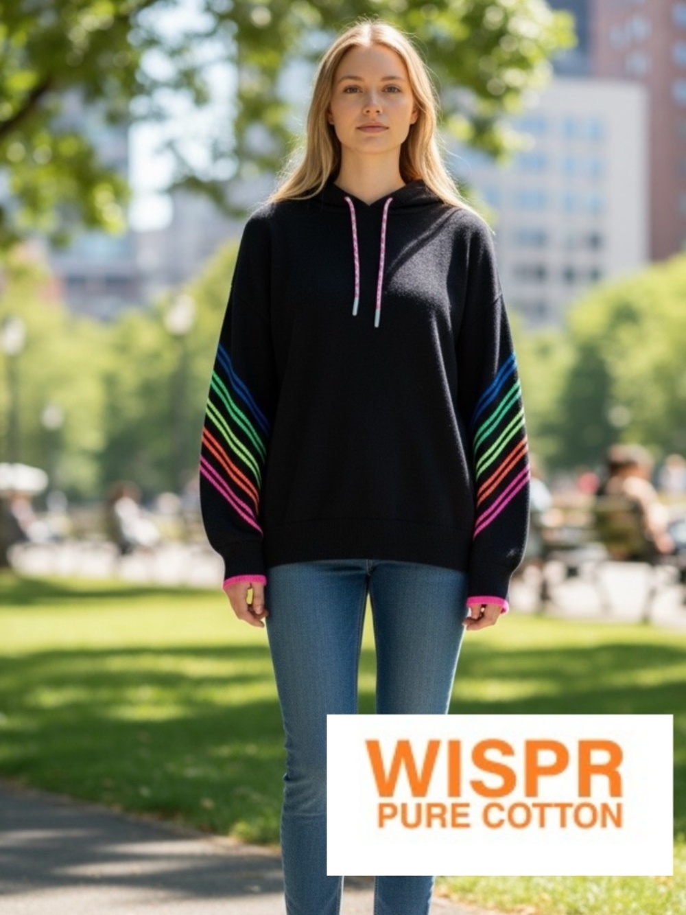 WISPR black hooded sweater w/ rainbow stripe, M, CB2639